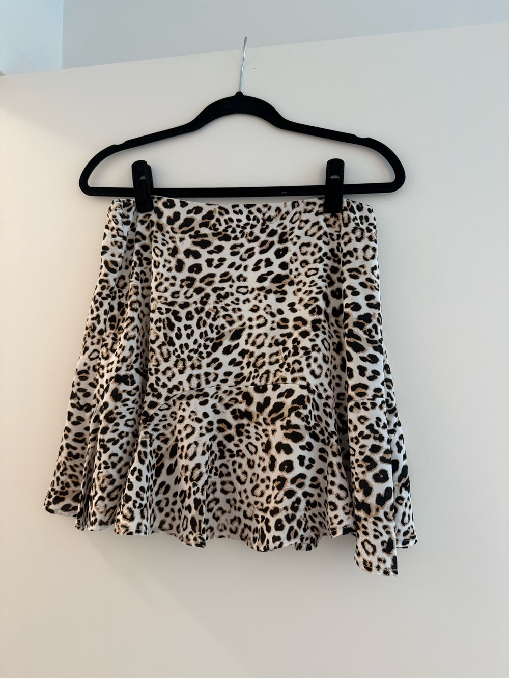 Leopard Print Flared Skirt - Black and Cream